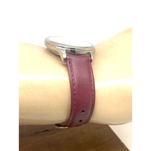 Timex Women's Watch TW2V36100 Indiglo Quartz Silver Dial Burgundy Leather 33mm - Picture 13 of 15